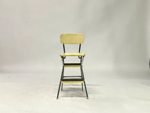 American Vintage 1950s Yellow Metal Step-Stool High Chair