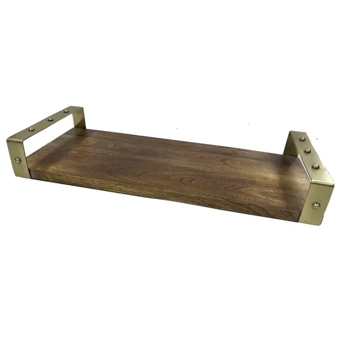Narrow Wood Tray with Brass Rivet Handles - TR427
