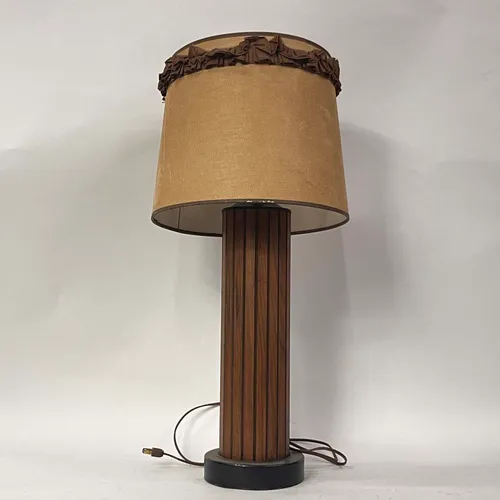 Wood Pillar Table Lamp with Brown Ruffle Shade - LI150