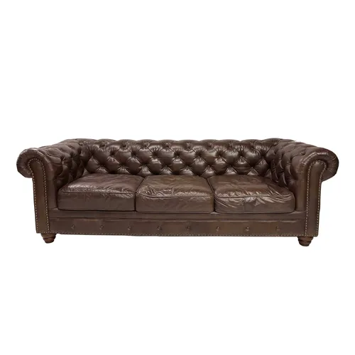 Brown Leather Chesterfield Sofa with Brass Studs - SE2420