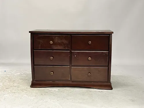 Dark Brown Wood Basic 6-Drawer Dresser with Round Knobs
