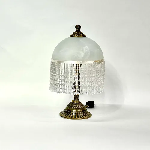 Antique Brass Table Lamp with White Glass Beaded Shade - LI1