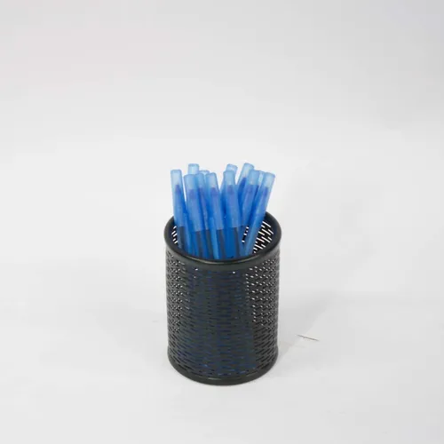 Black Perforated Metal Pen Cup with Blue Pens - OFA516