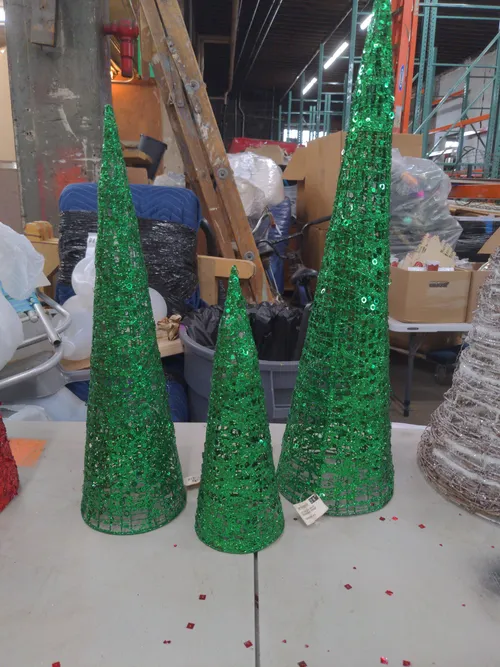 Modern Green Glitter Christmas Trees- Set of 3