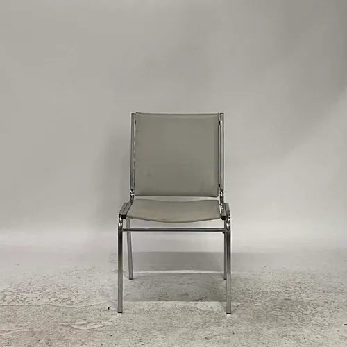 Gray Leather & Chrome Side Chair - SE3021
