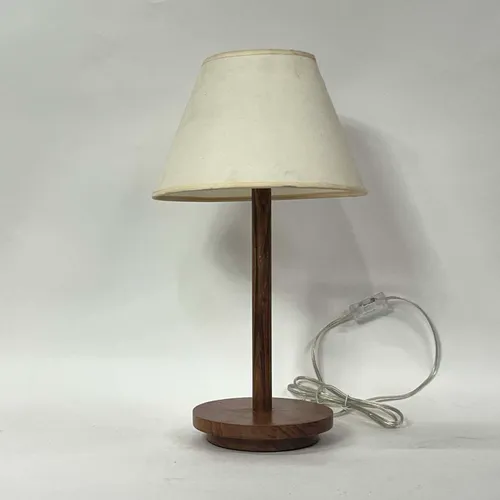 Walnut Wood Table Lamp with Cream Tapered Shade - LI80