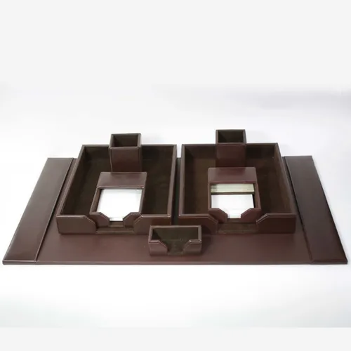 Brown Leather Blotter Desk Set - DS9