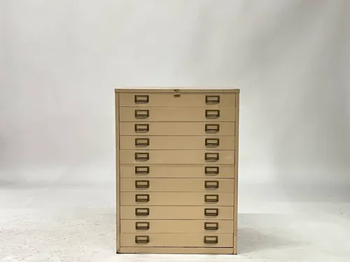 Tan 11-Drawer Lateral Filing Cabinet with Bronze Handles
