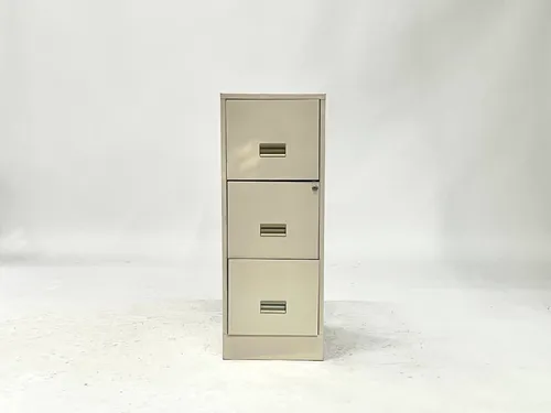 Beige 3-Drawer Vertical Filing Cabinet with Inset Handles