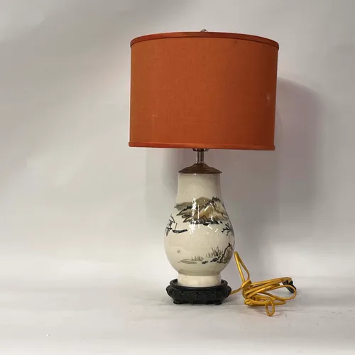 Ceramic Chinese Watercolor Table Lamp with Orange Shade - LI166