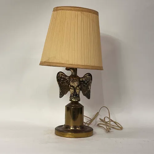 Vintage Brass Bald Eagle Table Lamp with Beige Shade - LI206