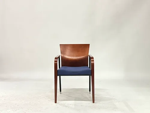 Blue Upholstered Seat Wood Seatback Waiting Room Armchair