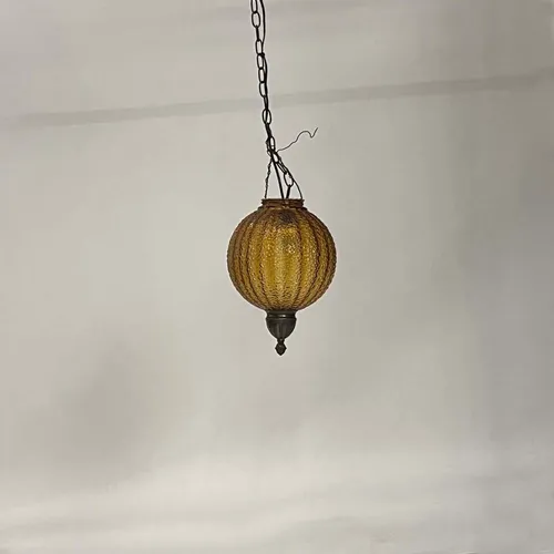 Antique Bronze & Amber Glass Pendant - LI445