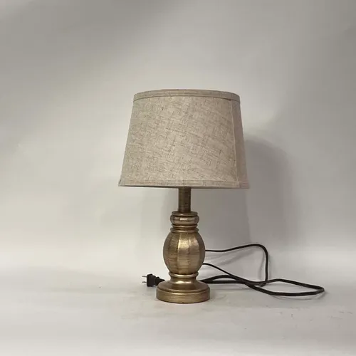 Brushed Silver Table Lamp with Gray Beige Shade - LI186