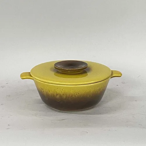 Yellow Brown Ceramic Pot & Lid - KT178