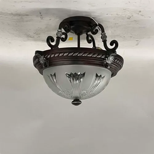 Bronze Ceiling Light with Etched Glass Shade - LI597