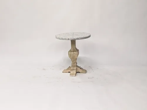Blue & White Mosaic Pedestal End Table