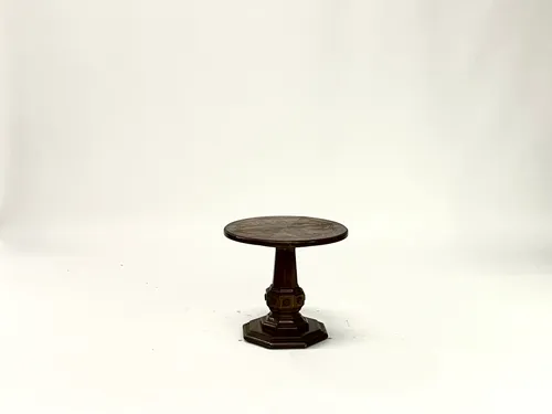 Round Antique Carved Wood Pedestal Entry Table