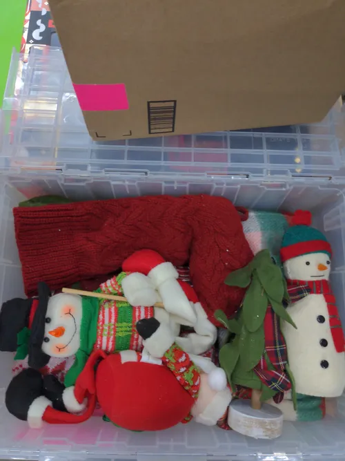 Bin of Miscellaneous Christmas Linens