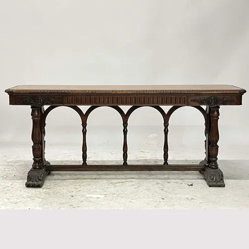 Antique French Renaissance Style Carved Wood Library Table with Drawer