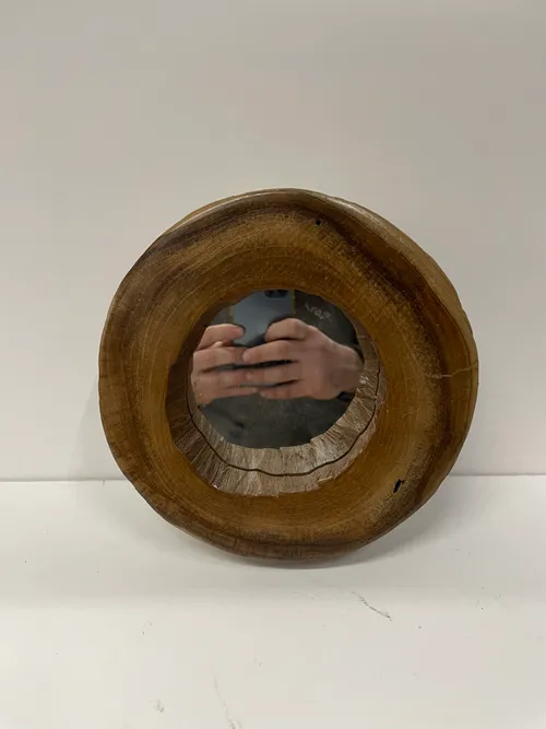 Small Mirror with Natural Wood Circular Frame