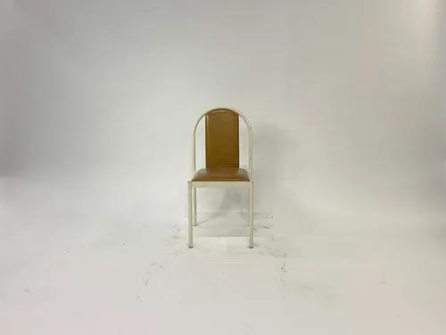 Camel Leather White Frame Side Chair