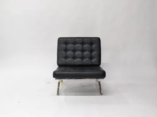 Black Leather Barcelona Lounge Chair