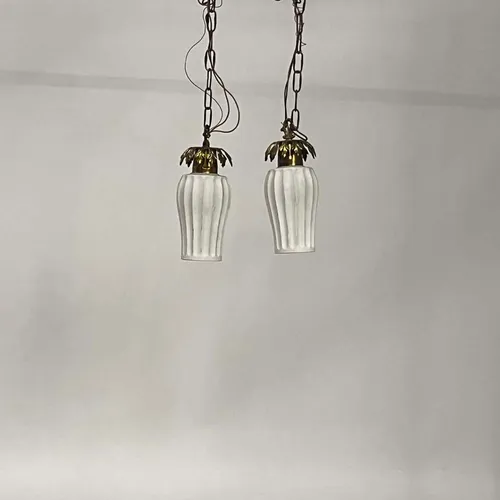 Vintage 2- Light White Glass & Gold Leaf Pendant - LI455