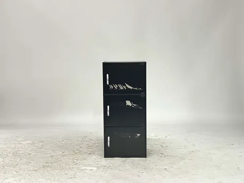Black Laminate 3-Door Cabinet with Silver Handles