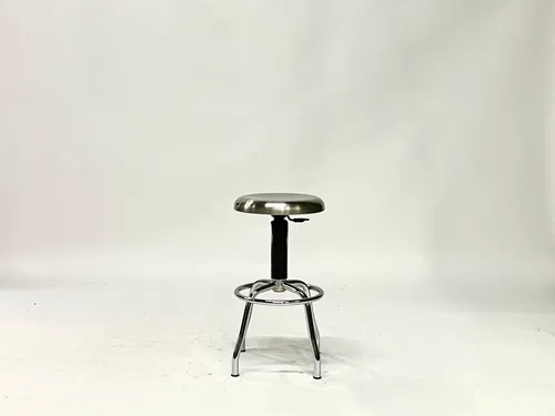 Round Adjustable Stainless Steel & Black Coil Lab Stool