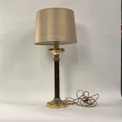 Brass & Walnut Table Lamp with Gold Shade - LI321