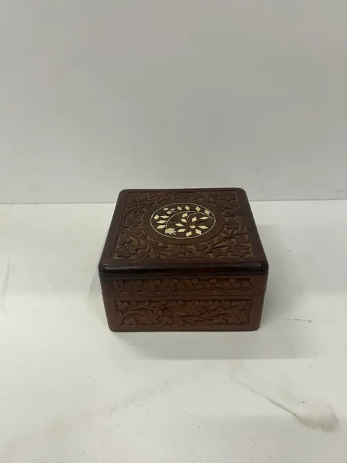 Small Floral Wooden Box with White Details on Top
