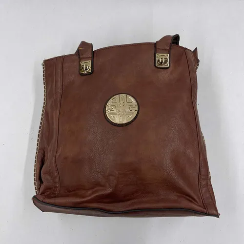 Brown Leather Bag & Gold Emblem - A907