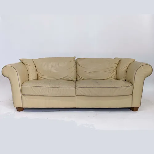 Pale Yellow Leather Sofa