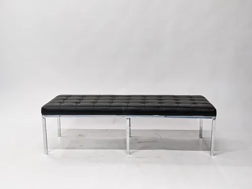 Contemporary Black Leather & Steel Bench