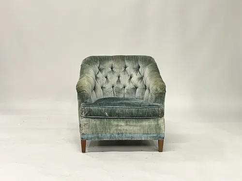 Sea Foam Blue Tufted Barrel Armchair