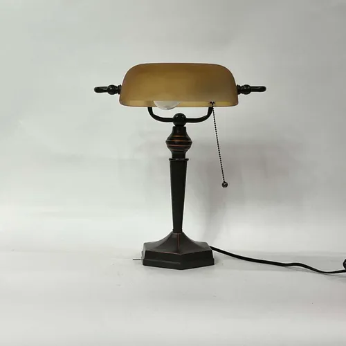 Brushed Bronze & Amber Glass Bankers Lamp - LI13
