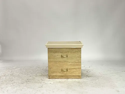 Beige Faux Marble 2-Drawer Nightstand with Gold Drapery Handles