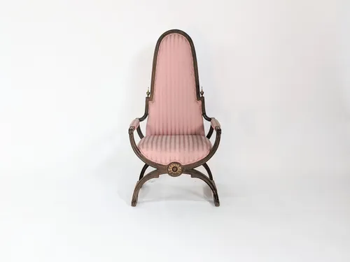 Pink Stripe Highback Curule Armchair