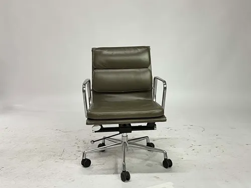 Dark Green Leather & Polished Chrome Low Pillow Back Office Chair