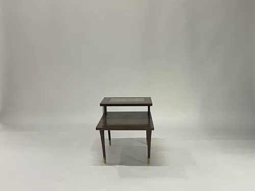 Dark Wood & Glass Mid-Century Step Side Table