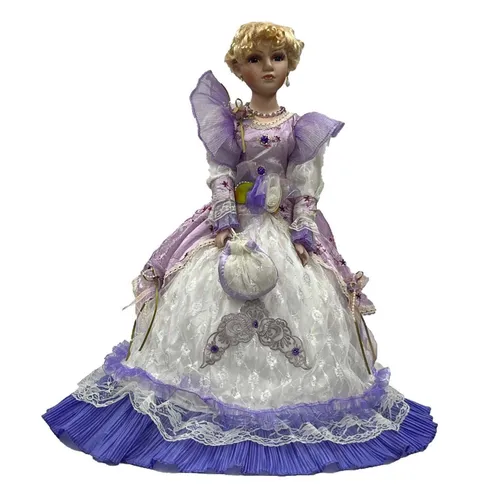 Porcelain Doll With Purple & White Umbrella Dress - MOB281