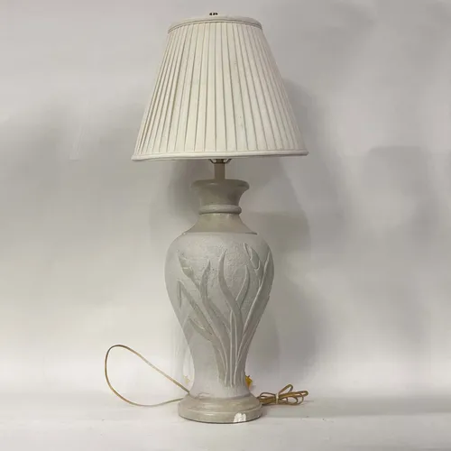 Floral Gray Ceramic Table Lamp with White Pleated Shade - LI141
