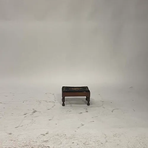 Wood Foot Stool with Black Floral Cushion - SE22232