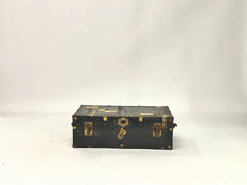 Aged Black & Brass Lockable Footlocker Trunk