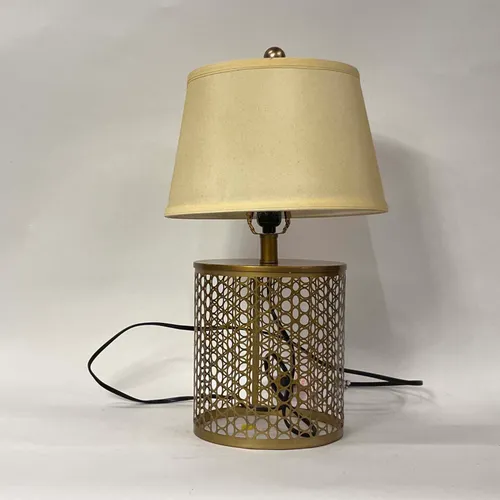 Perforated Brass Table Lamp with Cream Shade - LI121
