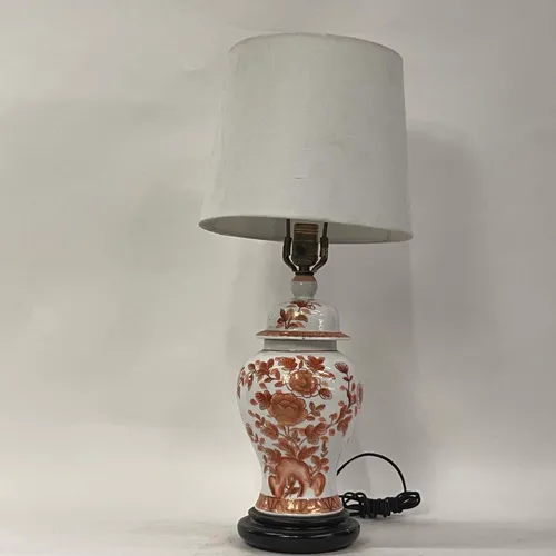 Ceramic White & Orange Floral Table Lamp with White Shade - LI303