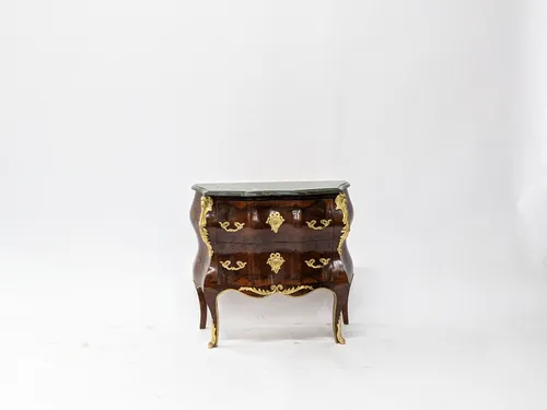 Antique French Louis XV Marble Top Nightstand with Gold Ormolu