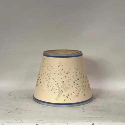 Beige Lamp Shade With Floral Cutouts & Blue Trim - SHADE3568