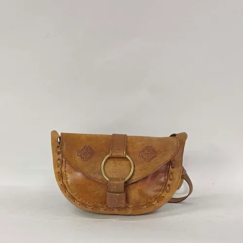 Brown Leather Hand Stitched Purse with Floral Patterns - MO22284